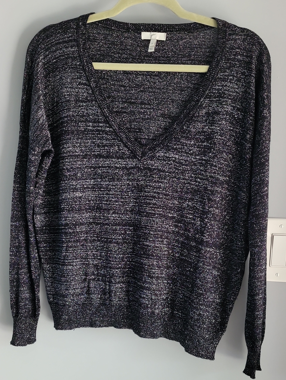 Joie Black and Silver Metallic V-Neck Sweater